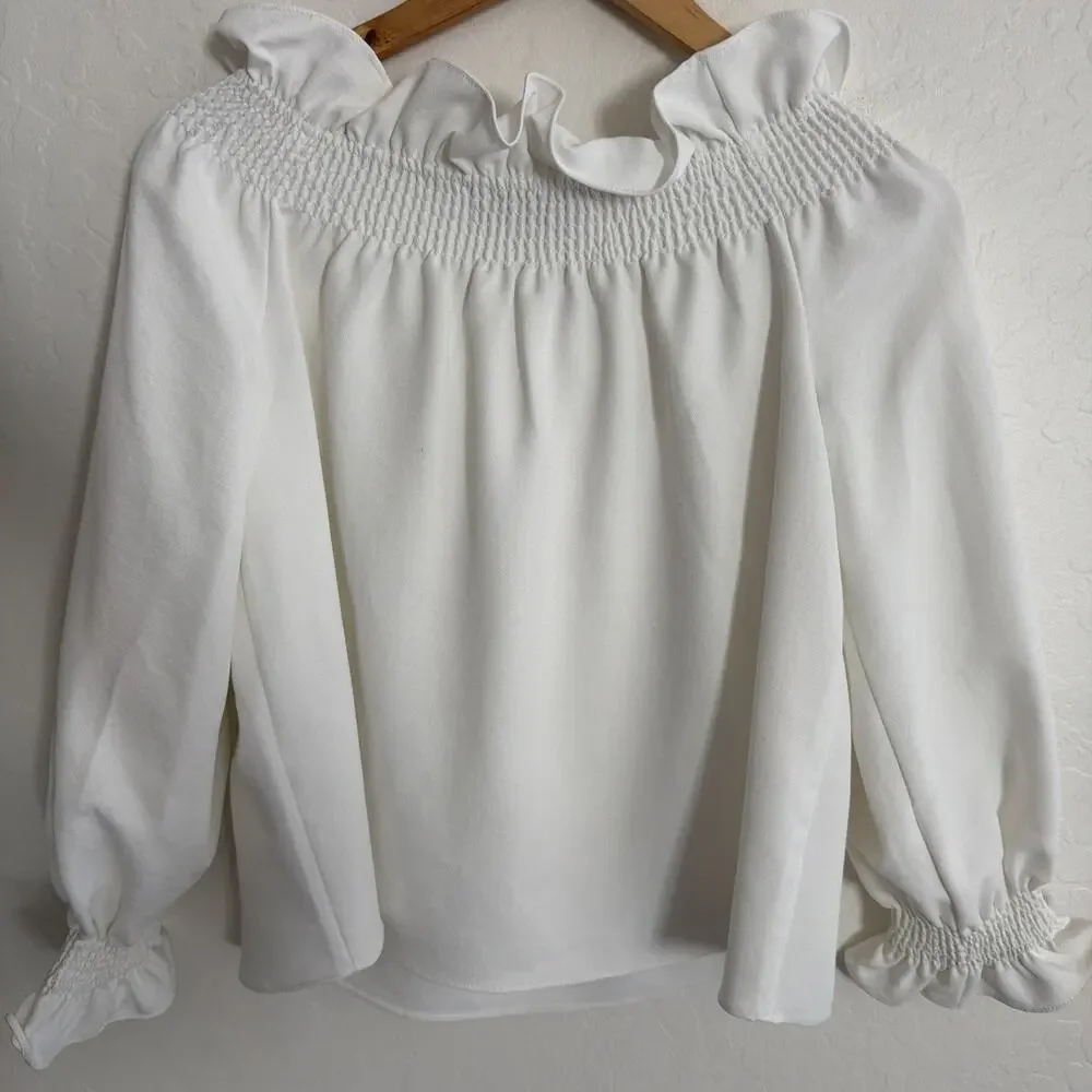 Tuckernuck White‎ Off the Shoulder Marguerite Blouse XS Ruffles Smock Romantic